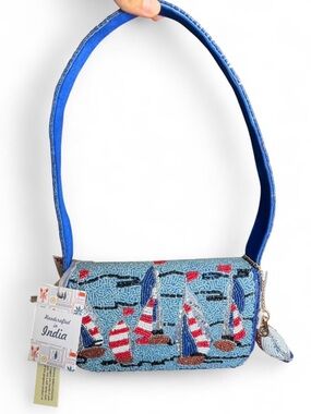 Made in India Nautical Sailboats Beaded Bag